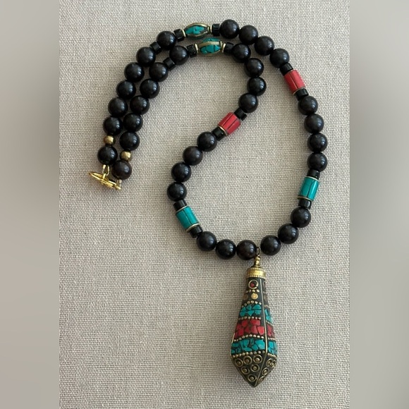 24 inch Tibetan Brass Inlaid bead necklace NWOT - Picture 12 of 13